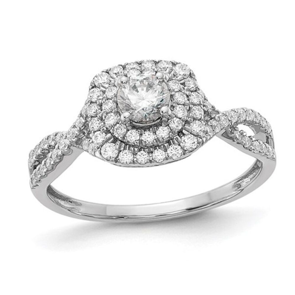 3/4 Carat (ctw G+,SI) Lab Grown Diamond Engagement Double Halo Ring 14K White Go
